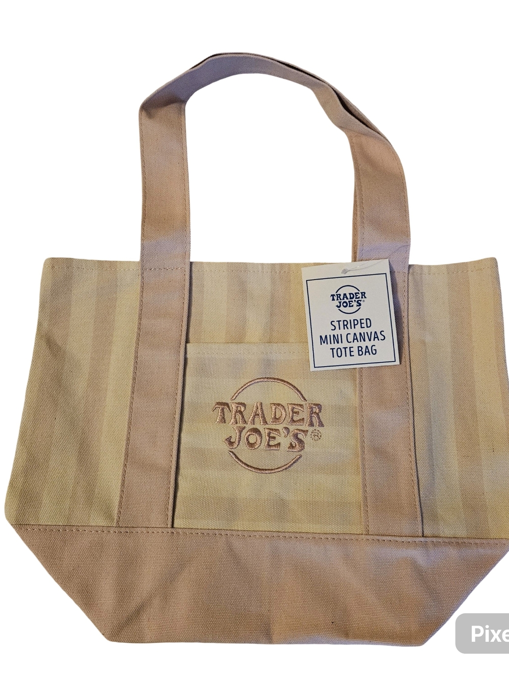 Trader Joes Mini Striped Pink & Beige Canvas Tote Bag